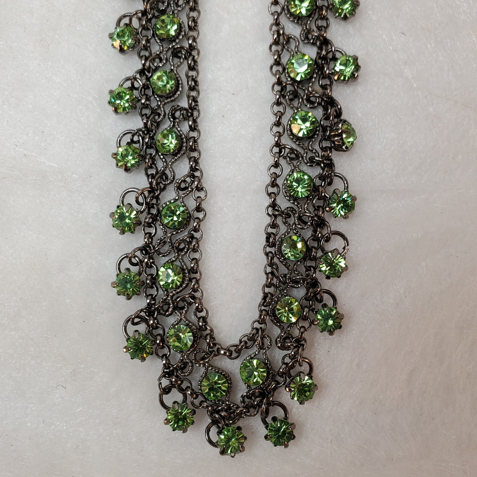 Light Green Rhinestone Choker Bib Necklace. Adjustable from 11 in. to 15 in.