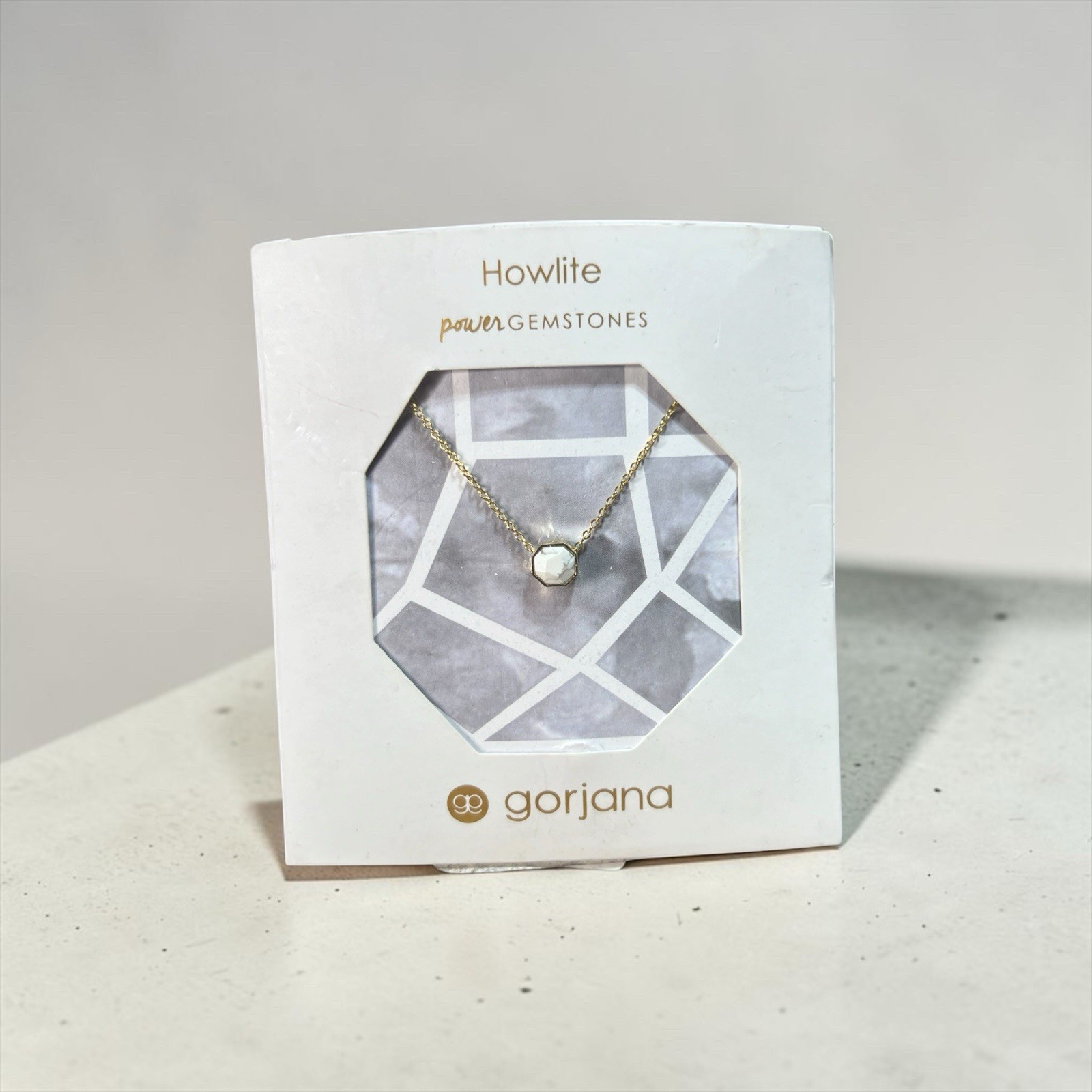 Gorjana Power Gemstones necklace featuring a white Howlite hexagon pendant 15 In
