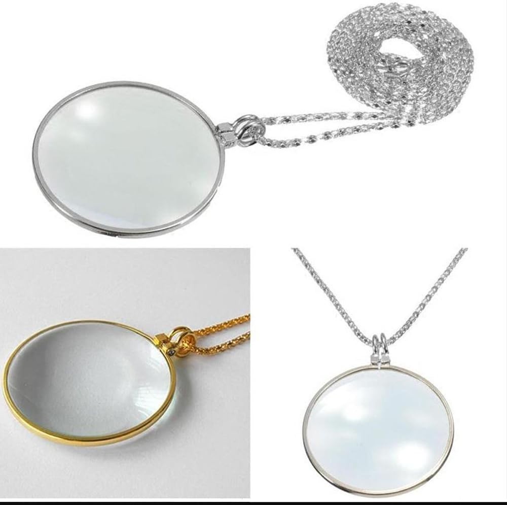 5X Magnifying Glass Pendant 1.6″ Glass Lens Dia. and 35″ Alloy Necklace (Gold…