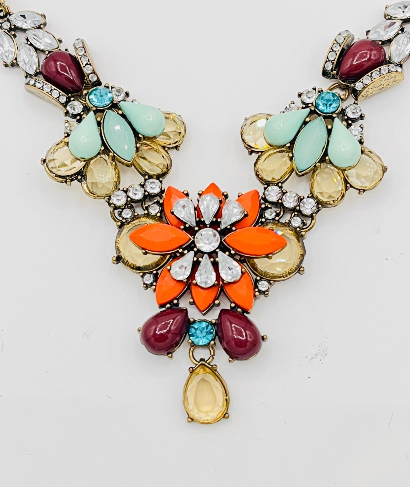 J Crew Multicolor Rhinestone Flower Adjustable Statement Necklace |Back to Schoo