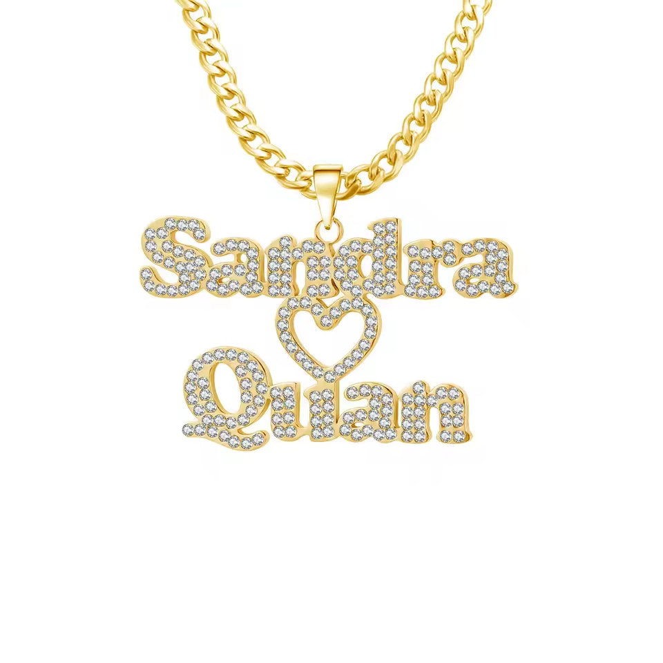 Custom Name Cubic Zirconia Box Chain Pendant Necklace Jewelry Star Heart Crown