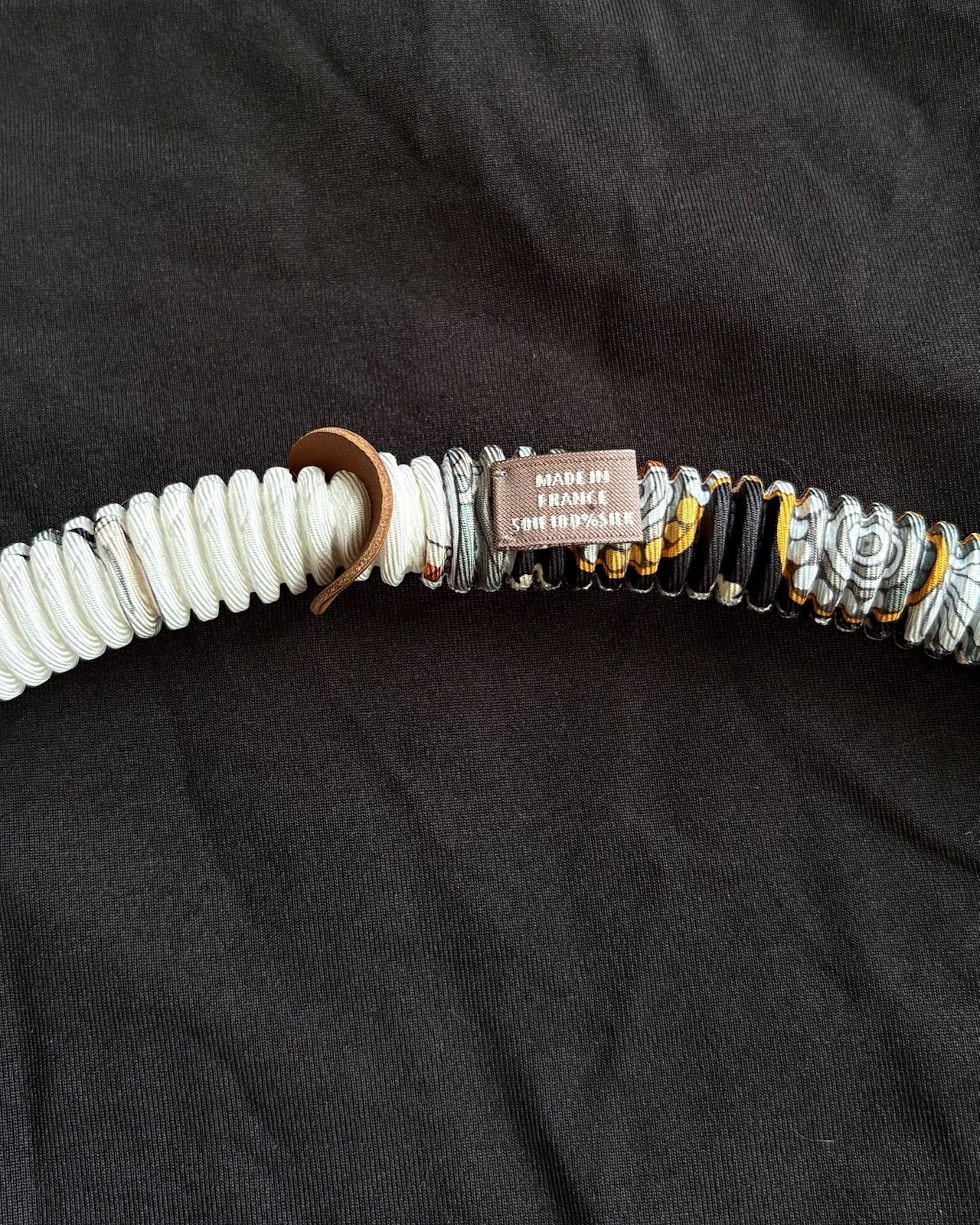 Hermes Petit H Pleated Necklace In Silk With Box