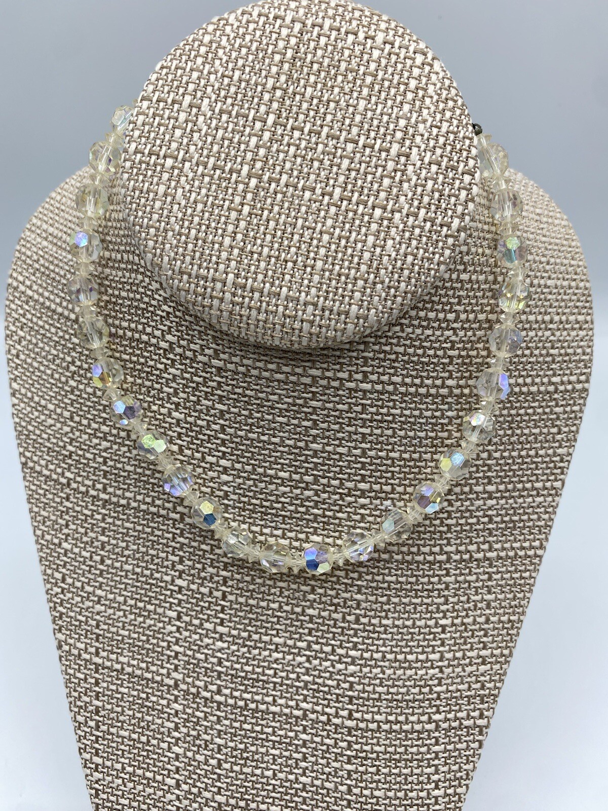 Vtg Aurora Borealis Crystal Necklace 12-15″ Strand Choker Shiny Sparkly