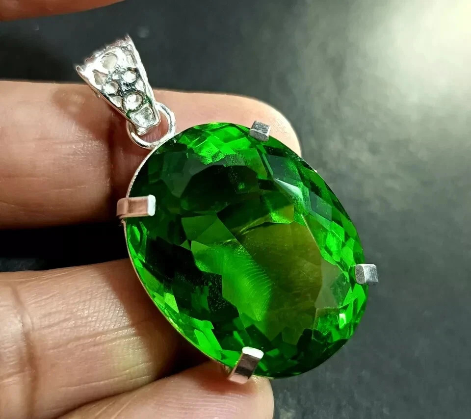 70 CT+ Flawless Green Topaz Pendant 925 Sterling Silver Plated Jewelry Best Gift
