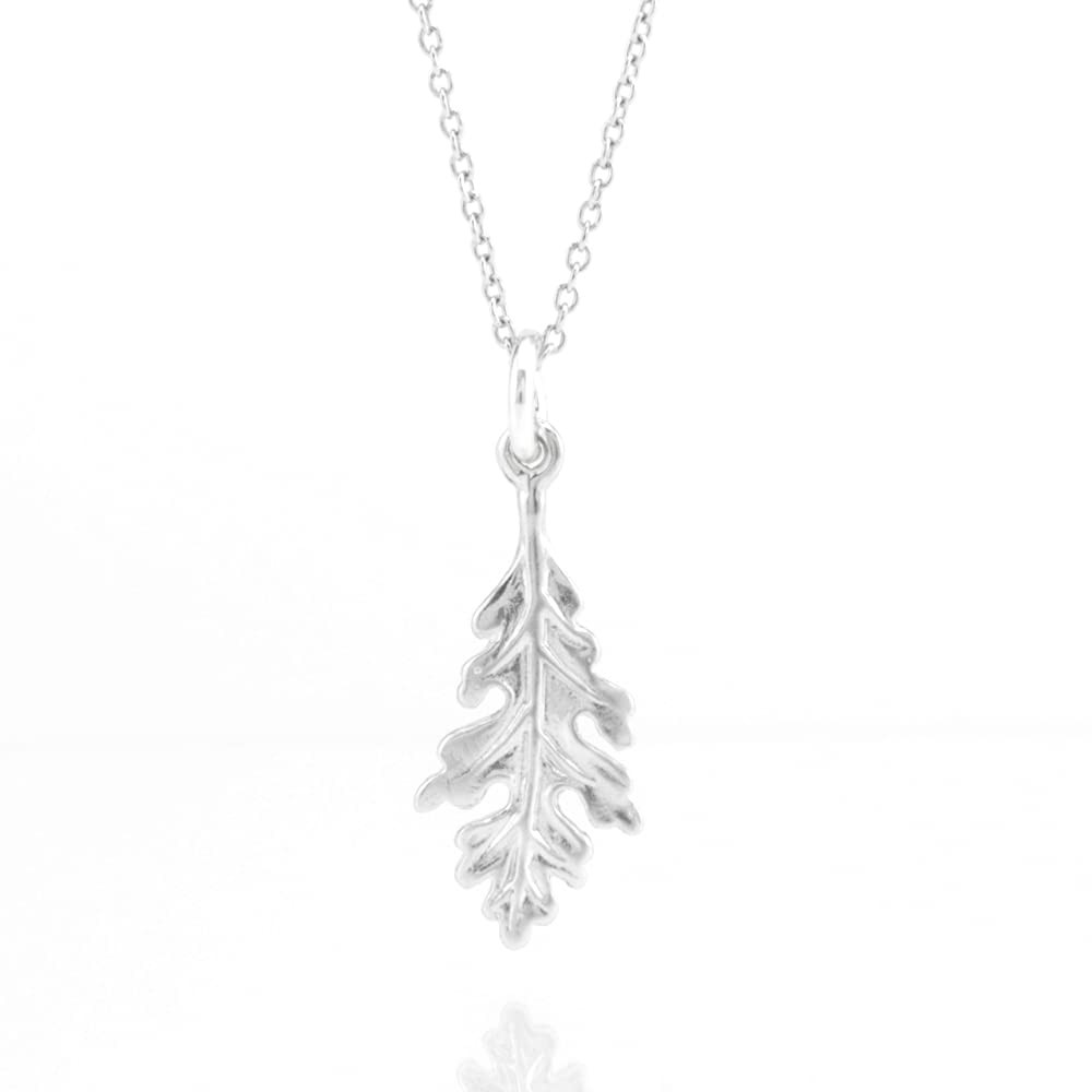 Tiny Oak Leaf Charm Necklace 18″ Sterling Silver – Everyday Wear Jewelry