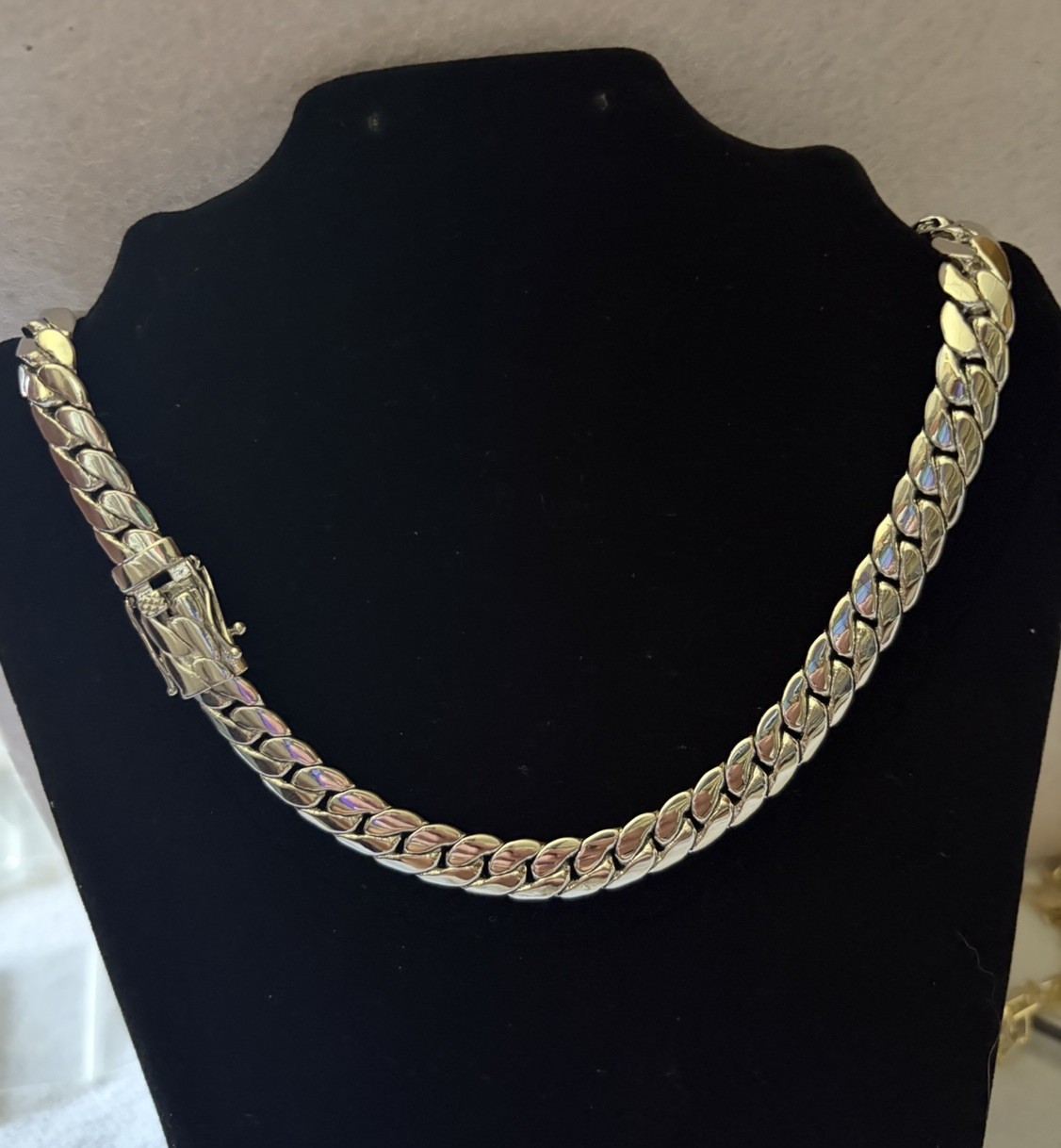 20” Silver White Gold Filled Miami Cuban Box Lock Necklace Chain, 79g