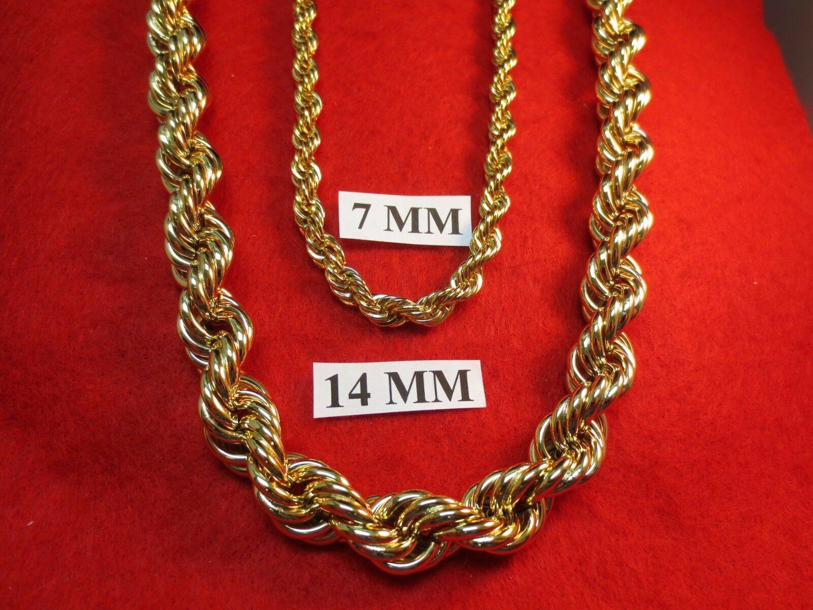 24″-36″ HIP HOP 7MM- 14 MM 14KT GOLD EP HEAVY RUN DMC BLING BLING ROPE CHAIN
