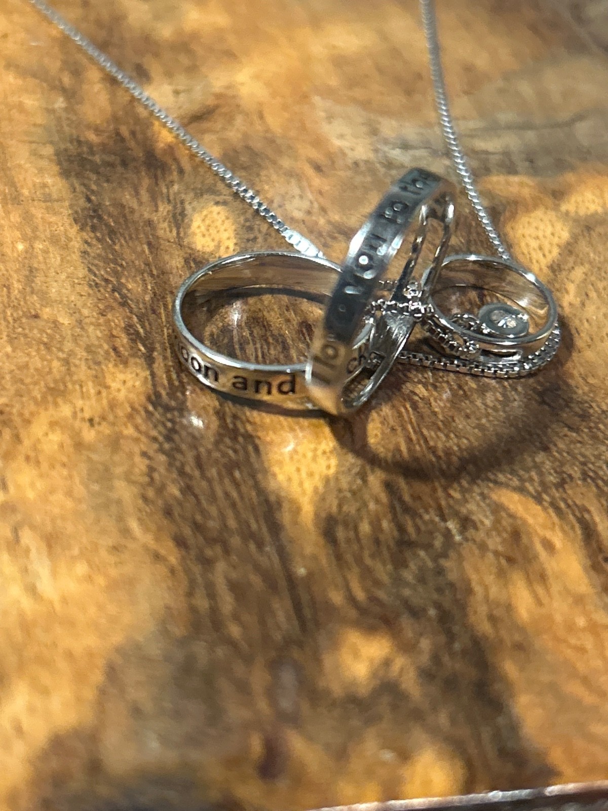YAFEINI Gifts for Mum Sterling Silver Engraved Three Ring Pendant Necklace Jewel