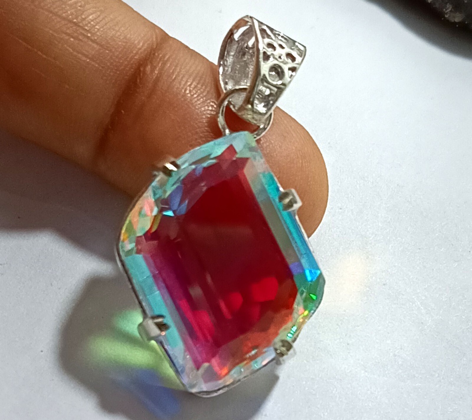 45.57 Ct EGL Certified Natural Mystic 925 Solid Silver Pendant Loose Gemstone