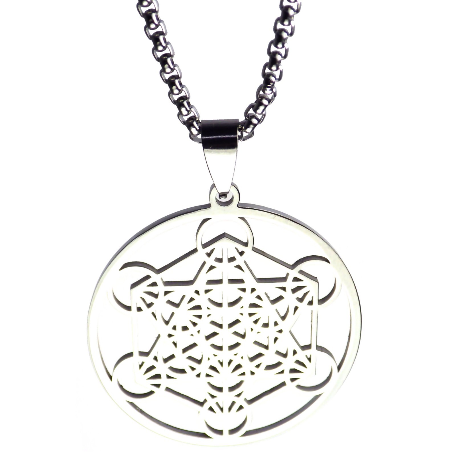 Metatrons Cube Necklace Silver Stainless Steel Sacred Geometry Pendant