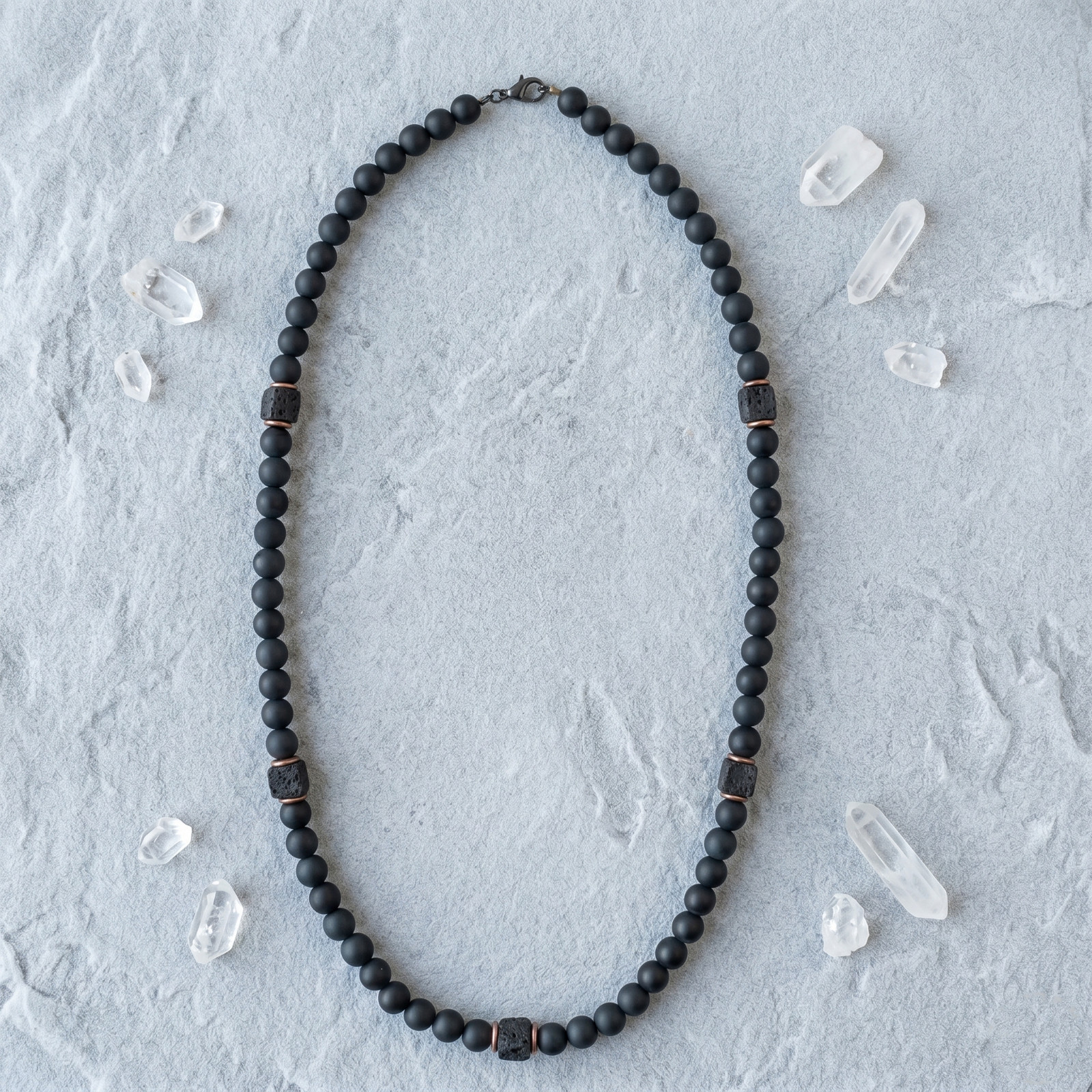 Men’s Black Onyx Lava Stone Necklace 10mm Matte Beads Protection Grounding