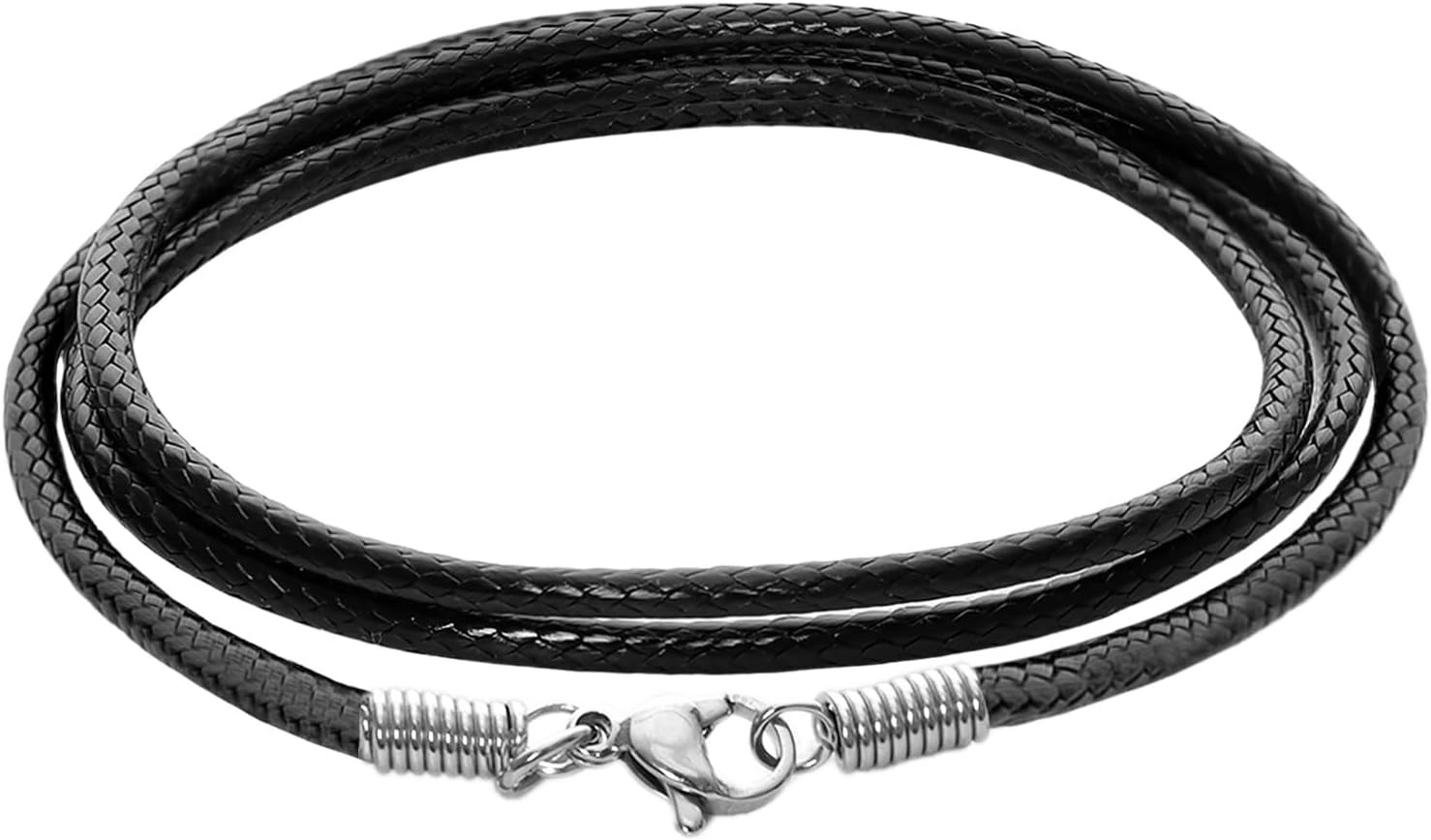 Leather Necklace Cord with Clasp Braided Wax Rope Chain for Men 24 inch Black