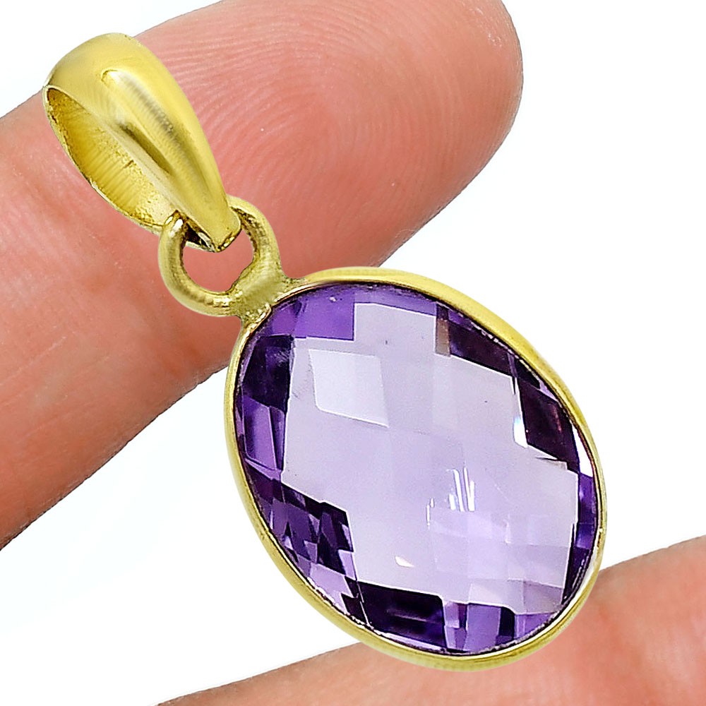 18K Gold Over Brass Natural Gemstones Oval Shape Pendant Jewelry PM-1001 TGP1001