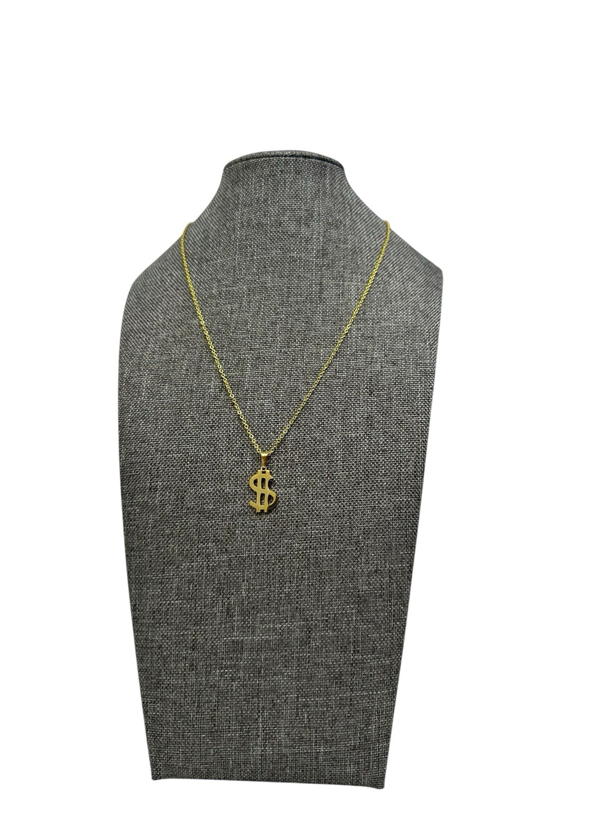 Dollar Sign Necklace Stainless Steel Pendant Chain Gold or Silver Tone Unisex