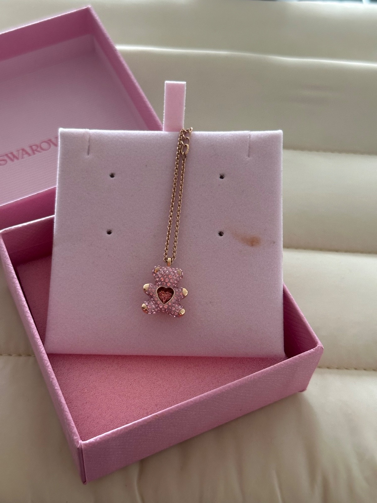 NEW Authentic SWAROVSKI RG Pink Heart Teddy Bear Pendant Necklace 5642976