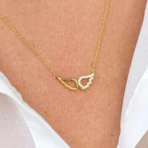 Elegant Wing’s Pendant Necklace Round Simulated Diamond 14K Yellow Gold Plated