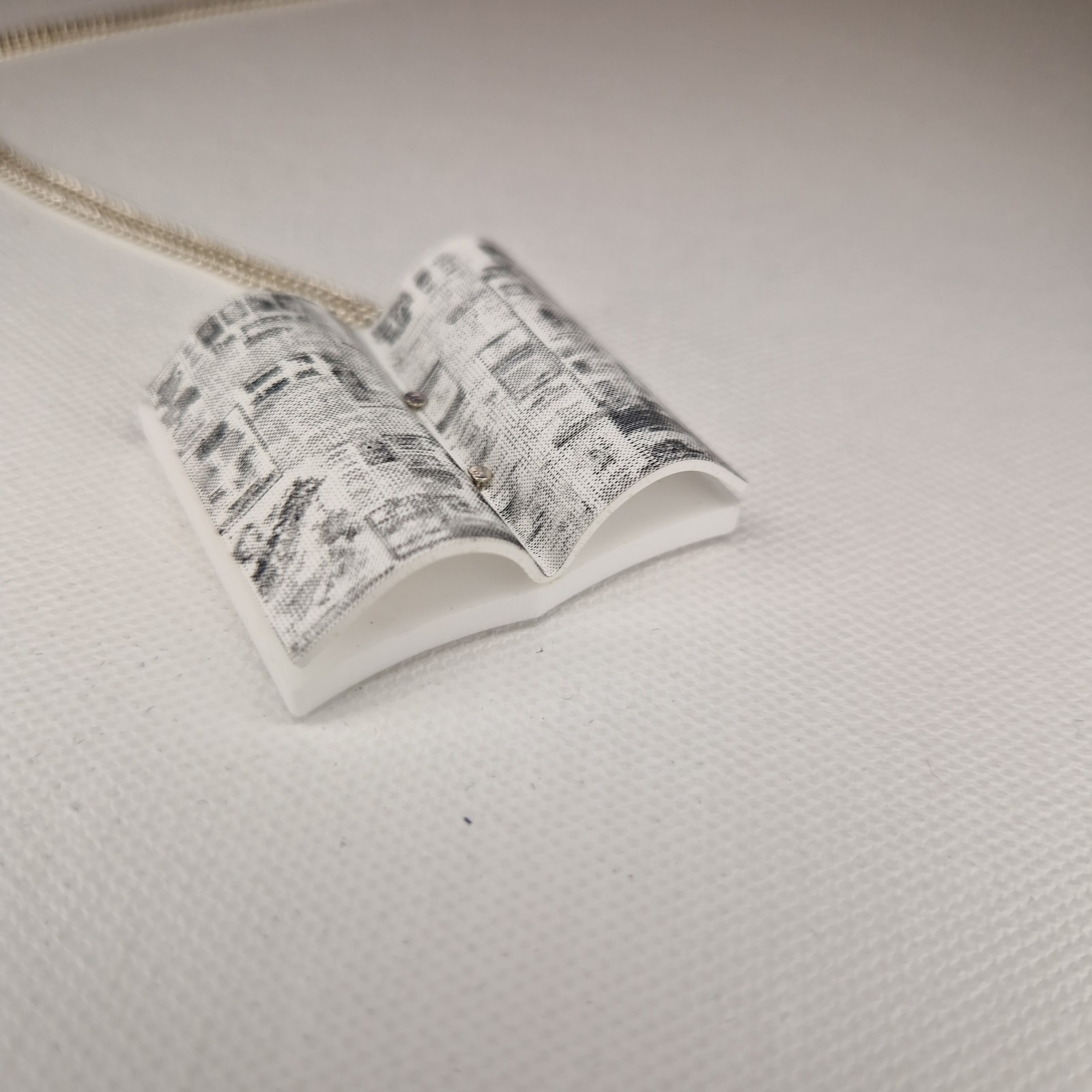 Tatty Devine Open Book Pendant Necklace Acrylic White Metal 60cm Long