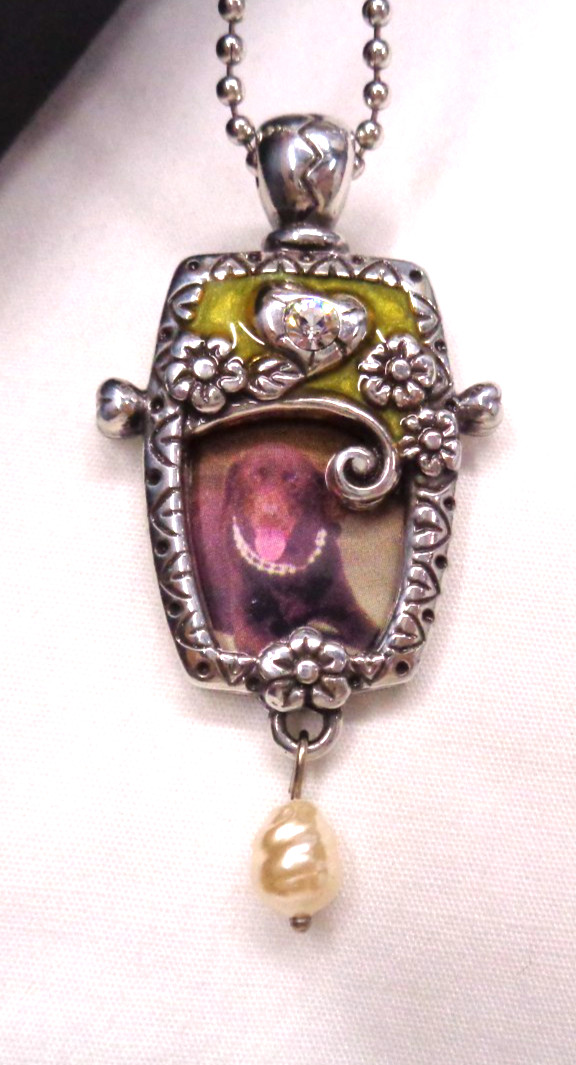 36″ BRIGHTON Enamel JOY HEART Photo Picture Frame Cameo Long Necklace BR50A0