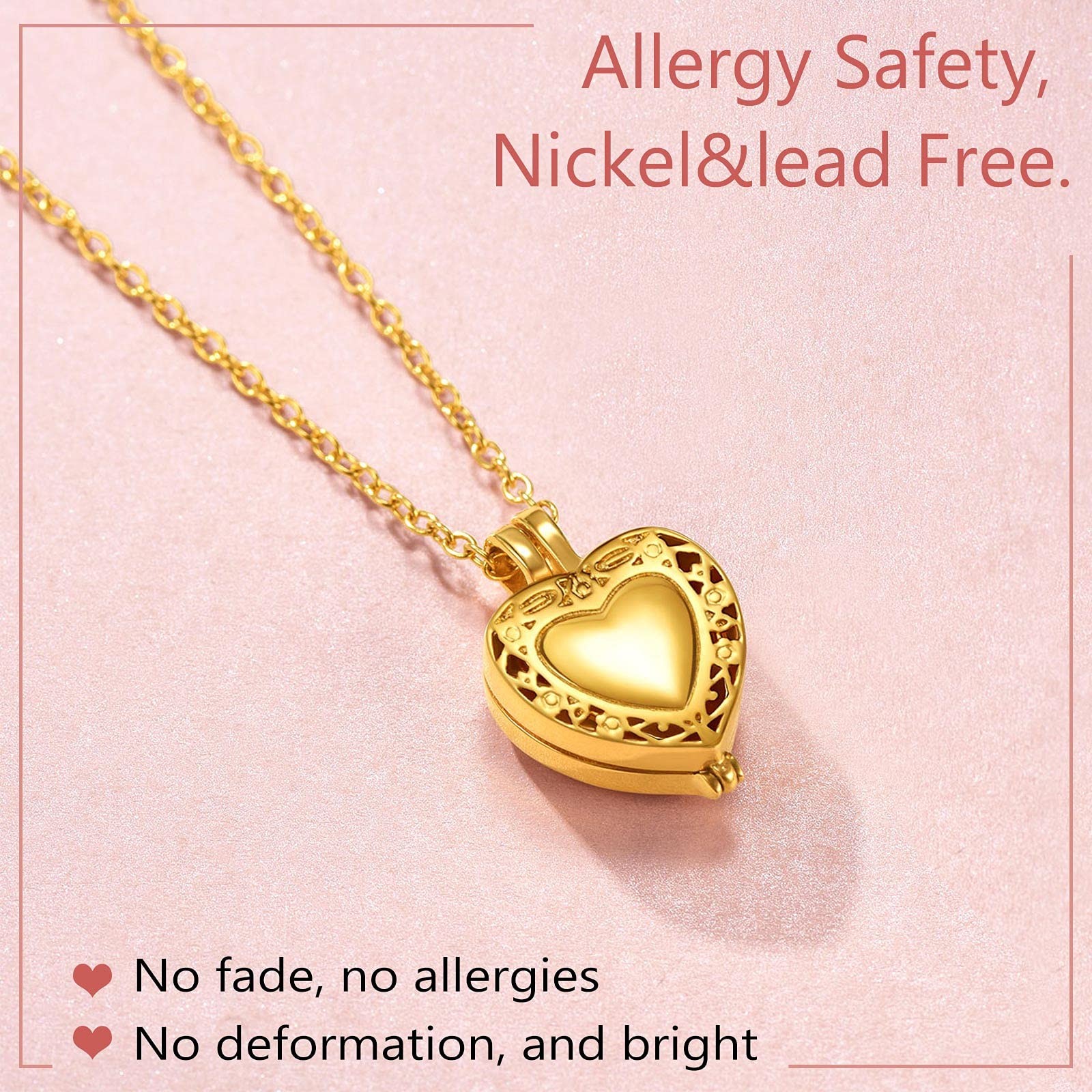 Vintage Urn Necklaces for Ashes Heart Locket that Hold Hairs Human Ash 18K Go…