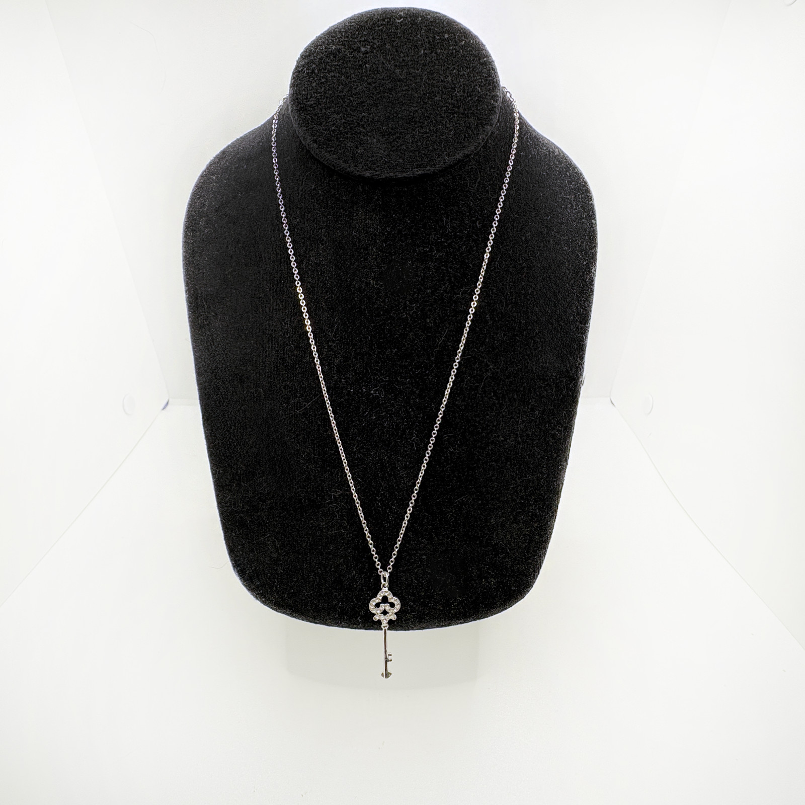 Silver-Tone Crystal Pavé Skeleton Key Pendant Necklace, Adjustable Chain