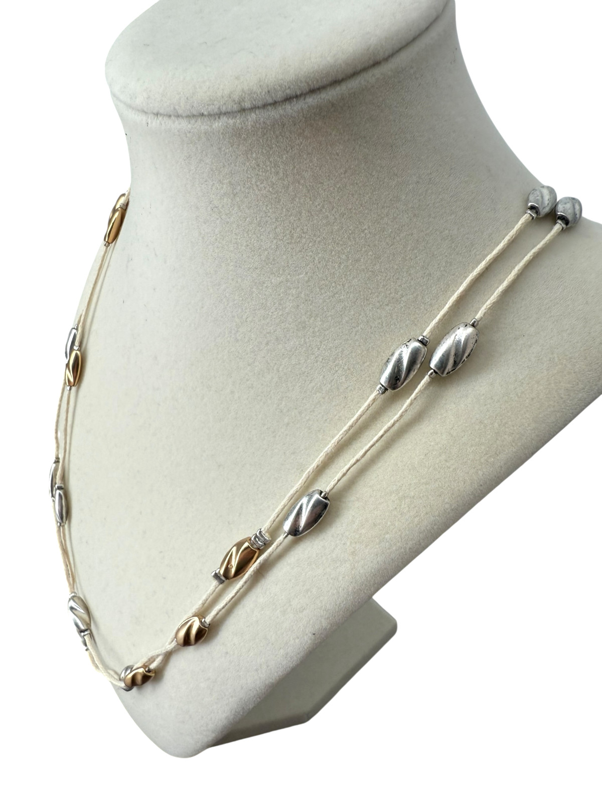J Jill Layered Beaded Necklace Gold Silver Adjustable Long Wrap Coastal Resort