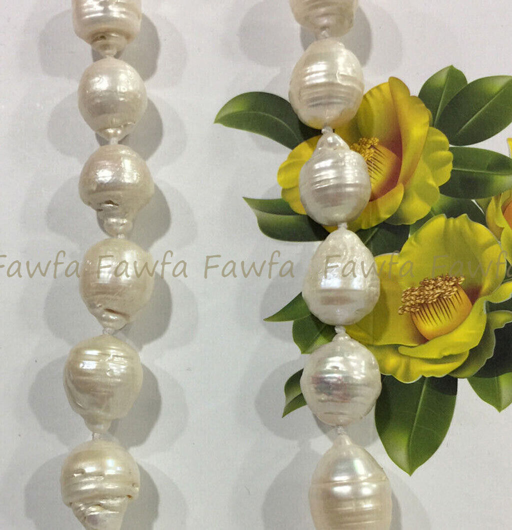 RARE HUGE 15x20MM WHITE SOUTH SEA BAROQUE KESHI AKOYA PEARL NECKLACE 14-36″