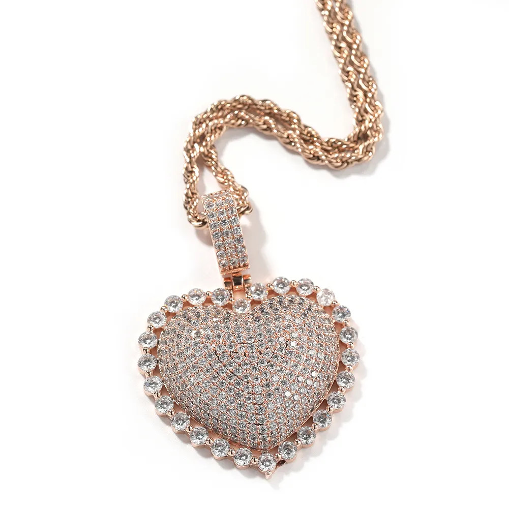 14K Gold Finish Heart Shape Love Anniversary Wife Pendant Charm Necklace Set