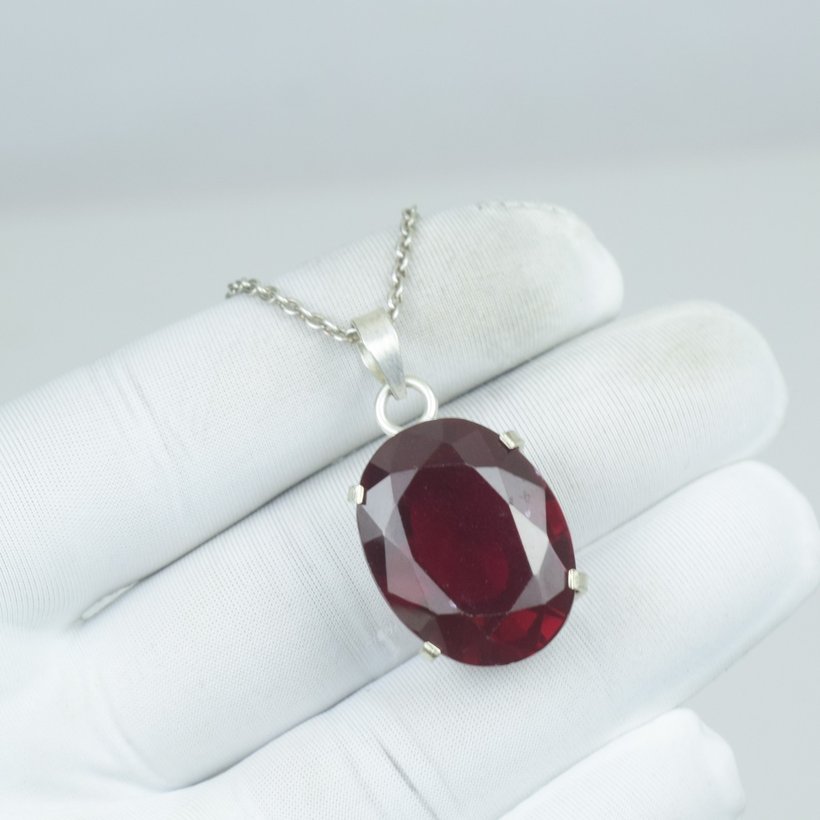 Beauty Large Red Ruby Gift For Her Pendant, Crystal Red 925 Solid Sterling Gems,