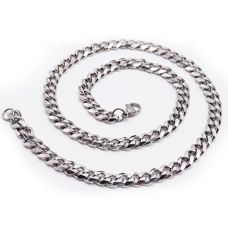 16-30″ Stainless Steel Silver Chain Cuban Curb Necklace 3/5/7/9/11mm Womens Mens