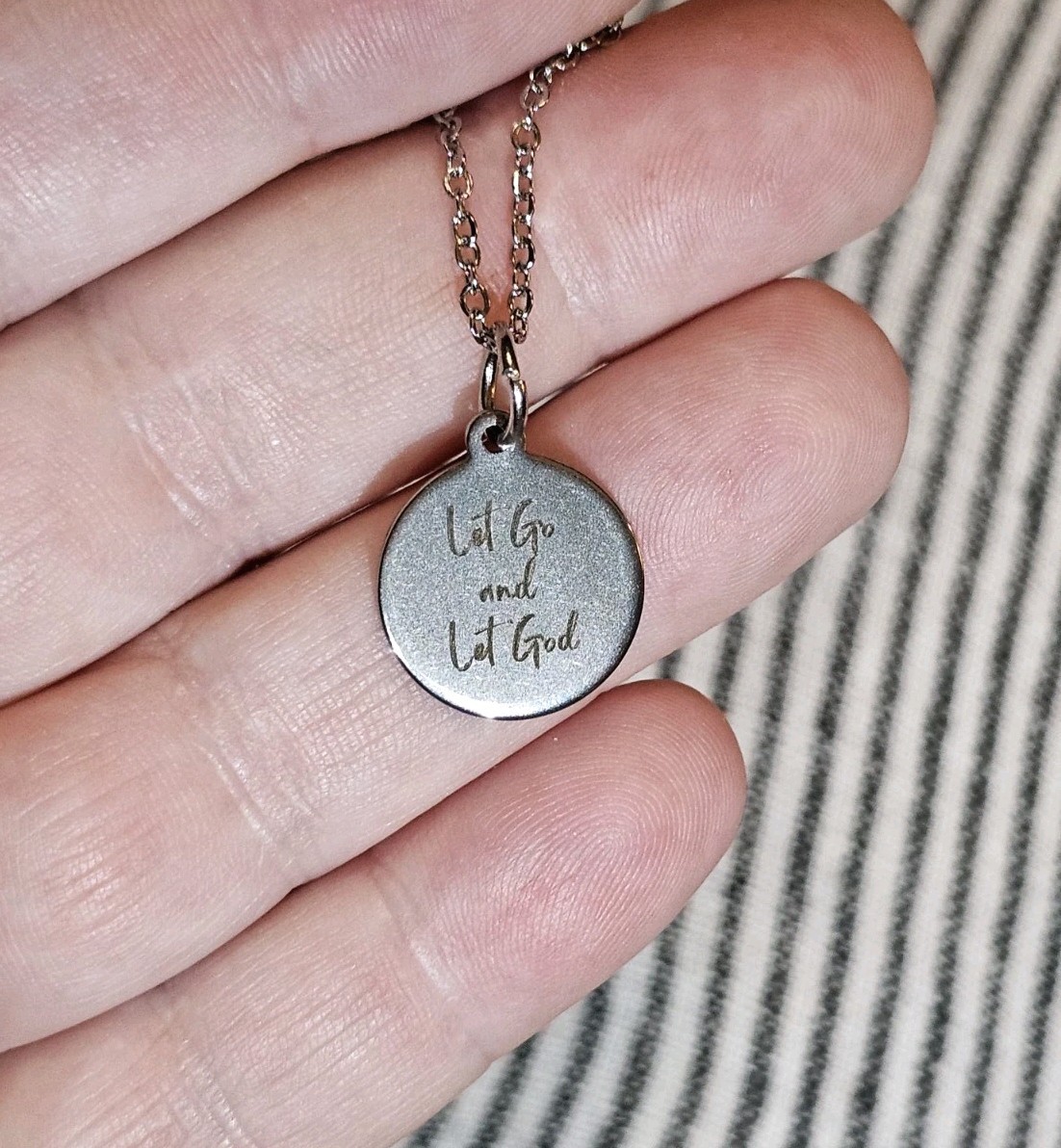 Let Go Let God Engraved Pendant Silver Steel Spiritual Inspirational Necklace