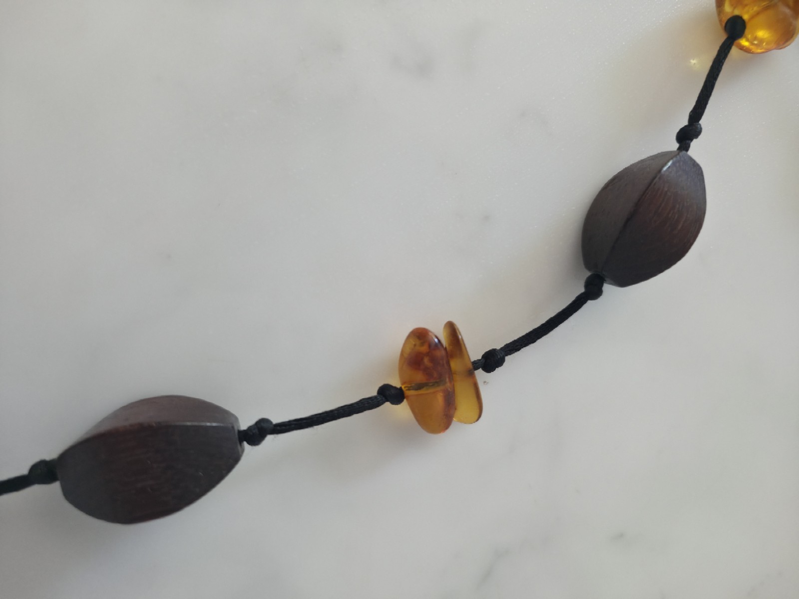 Stunning Wooden And 100% Baltic Amber Beaded Style Long Necklace.