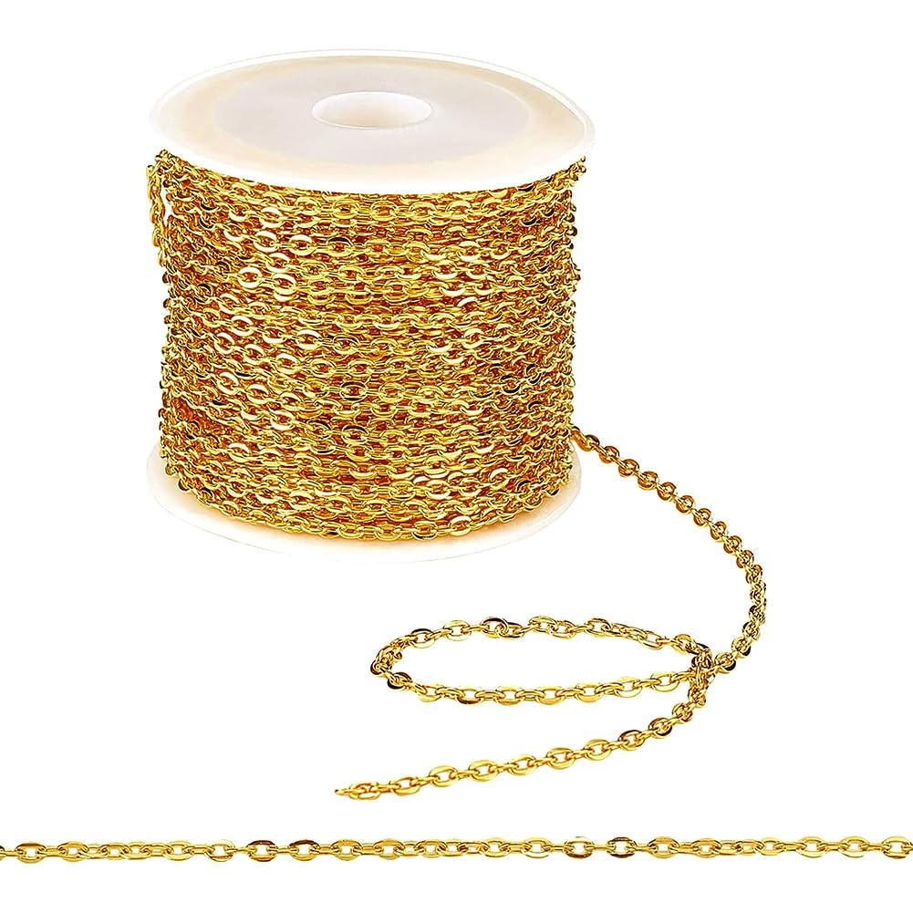 33 ft Necklace Chains 2.2mm Golden Iron Cross Chains Link Flat O-Shaped Cable…