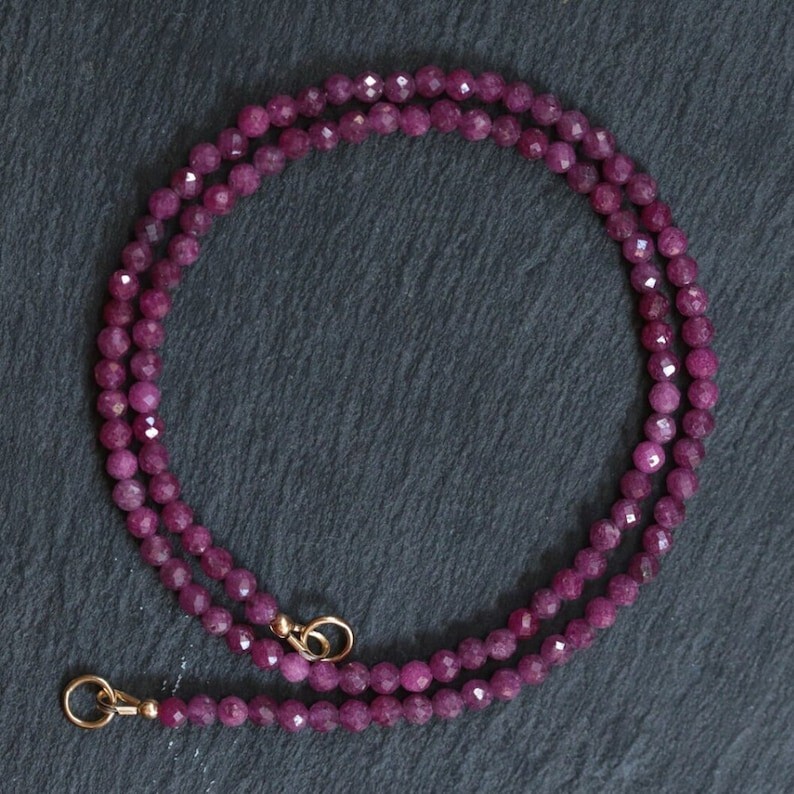 AAA Genuine Pink Ruby Faceted Round Gemstone Beads Handmade Women Necklaces 18”