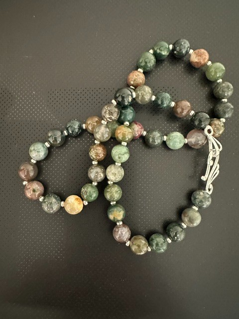 Natural Moss Agate Multicolor Round 10 mm Gemstone Beads 22″ Necklace