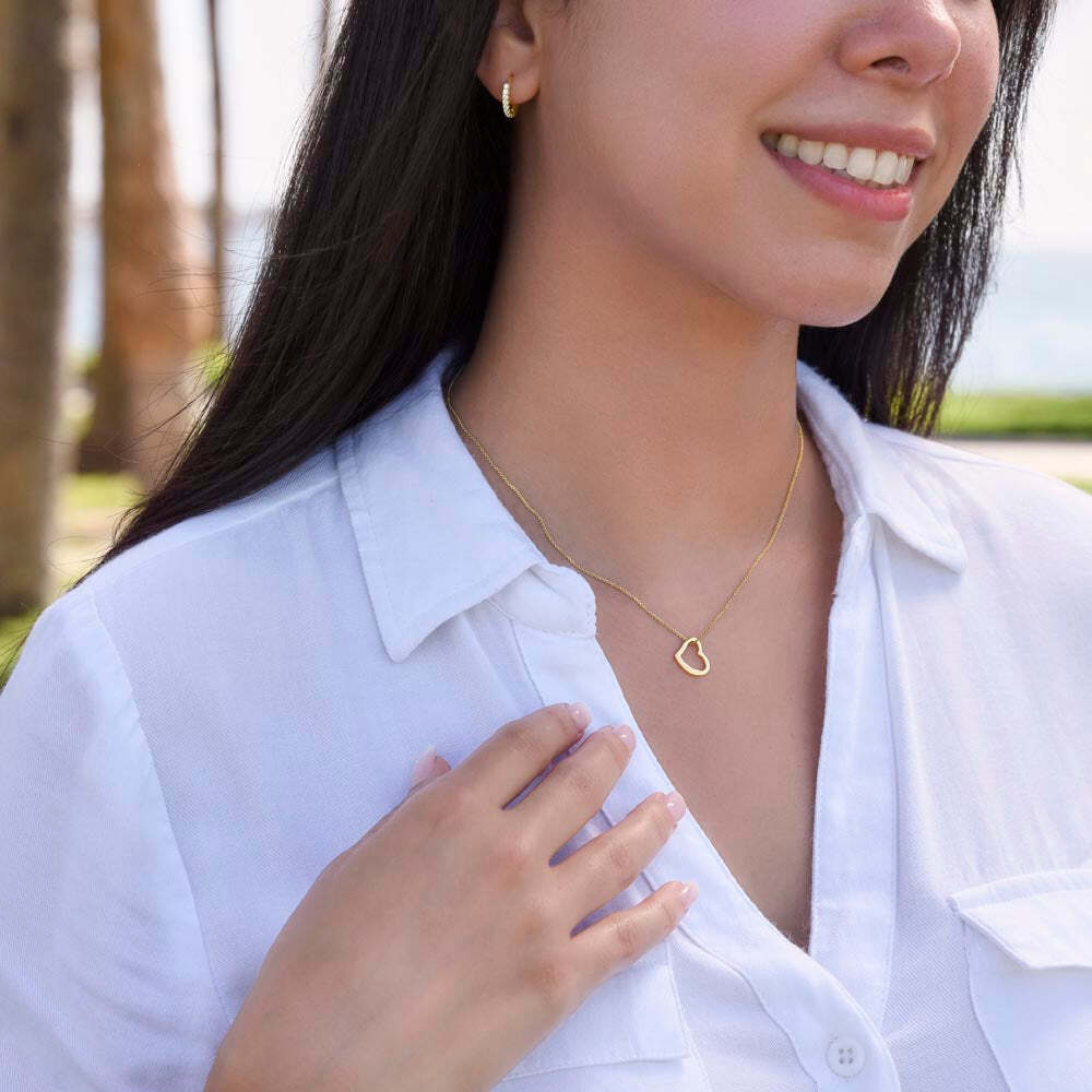 18K Yellow Gold Delicate Heart Necklace with LED Lighted Gift Box