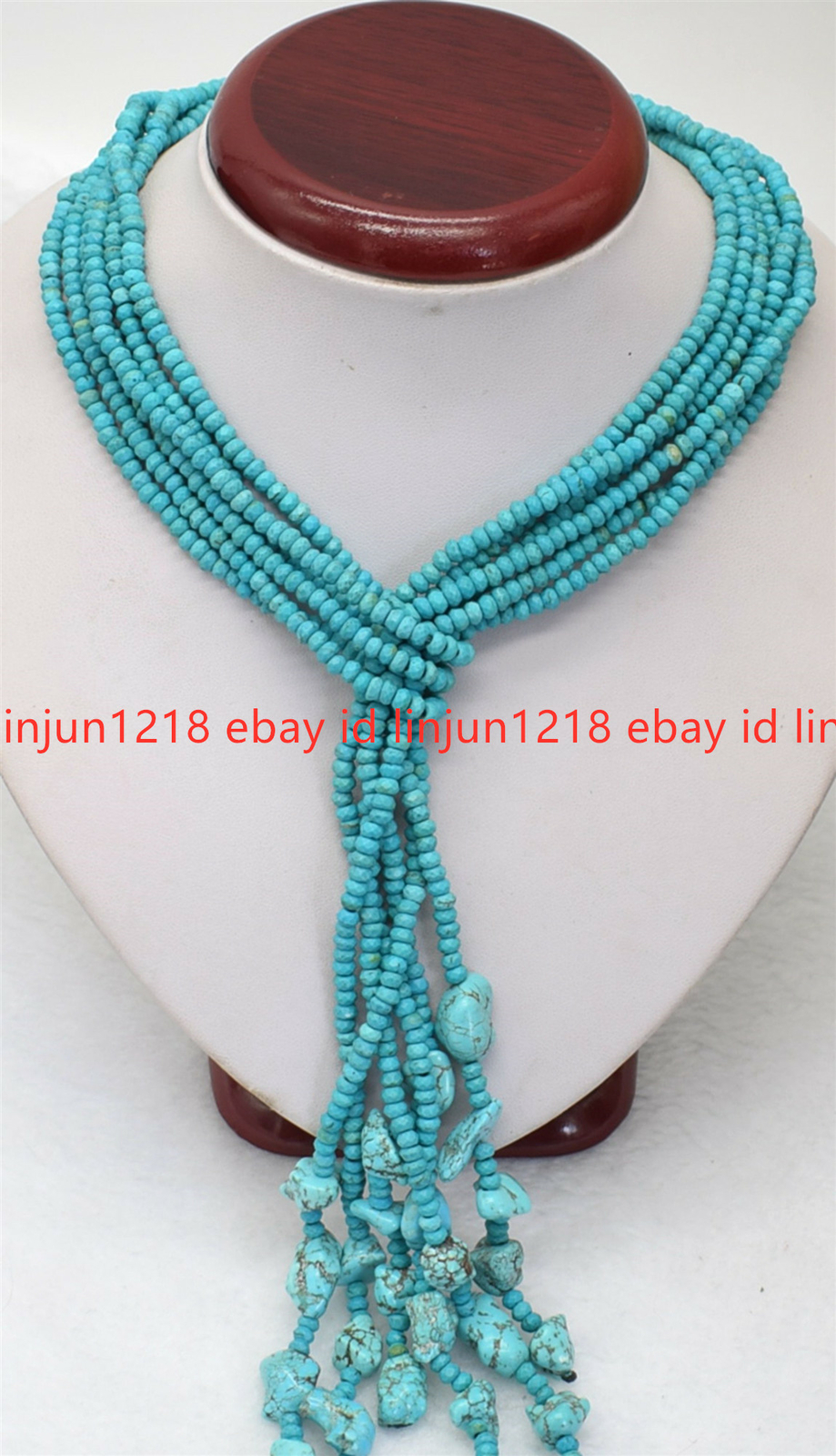 New Long Beautiful 3 Strands Natural 2x4mm Faceted Blue Turquoise Necklace 50″
