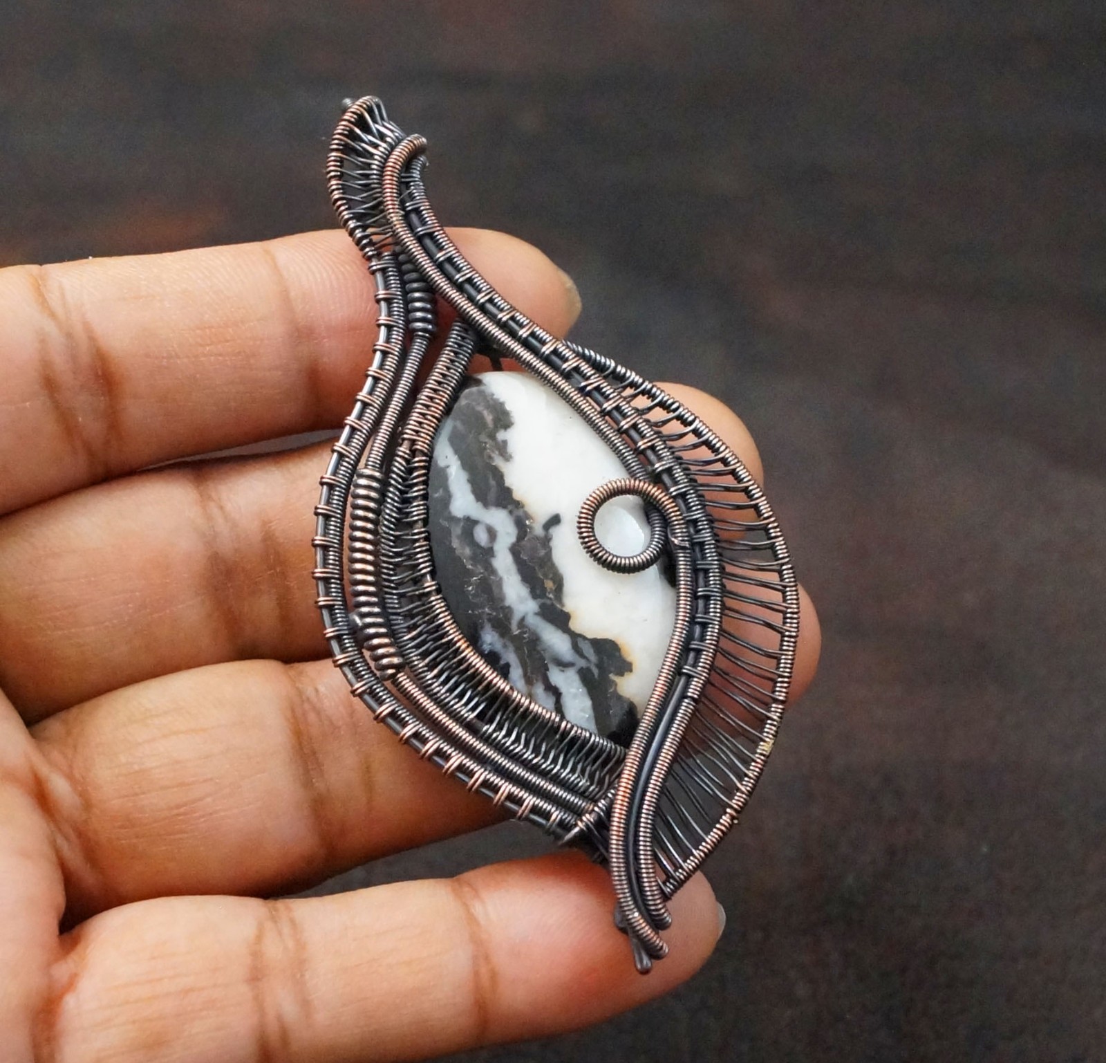 Buffalo Jasper Copper Wire Wrapped Handmade Pendant Gift Jewelry (PD-98