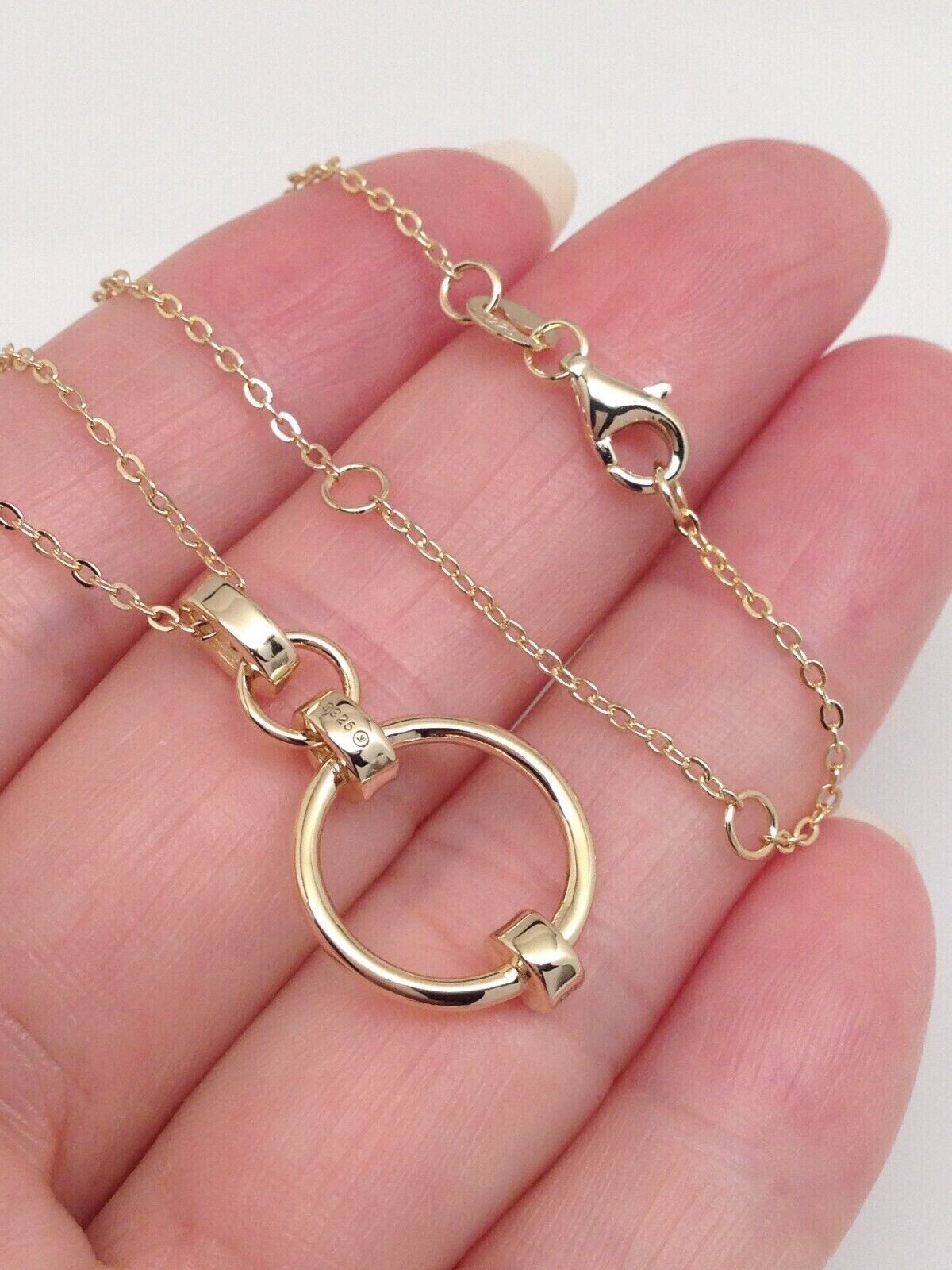 925 Sterling Silver CZ Two Circle Pendant Necklace Linked Gold 25mm 16-18″ Women