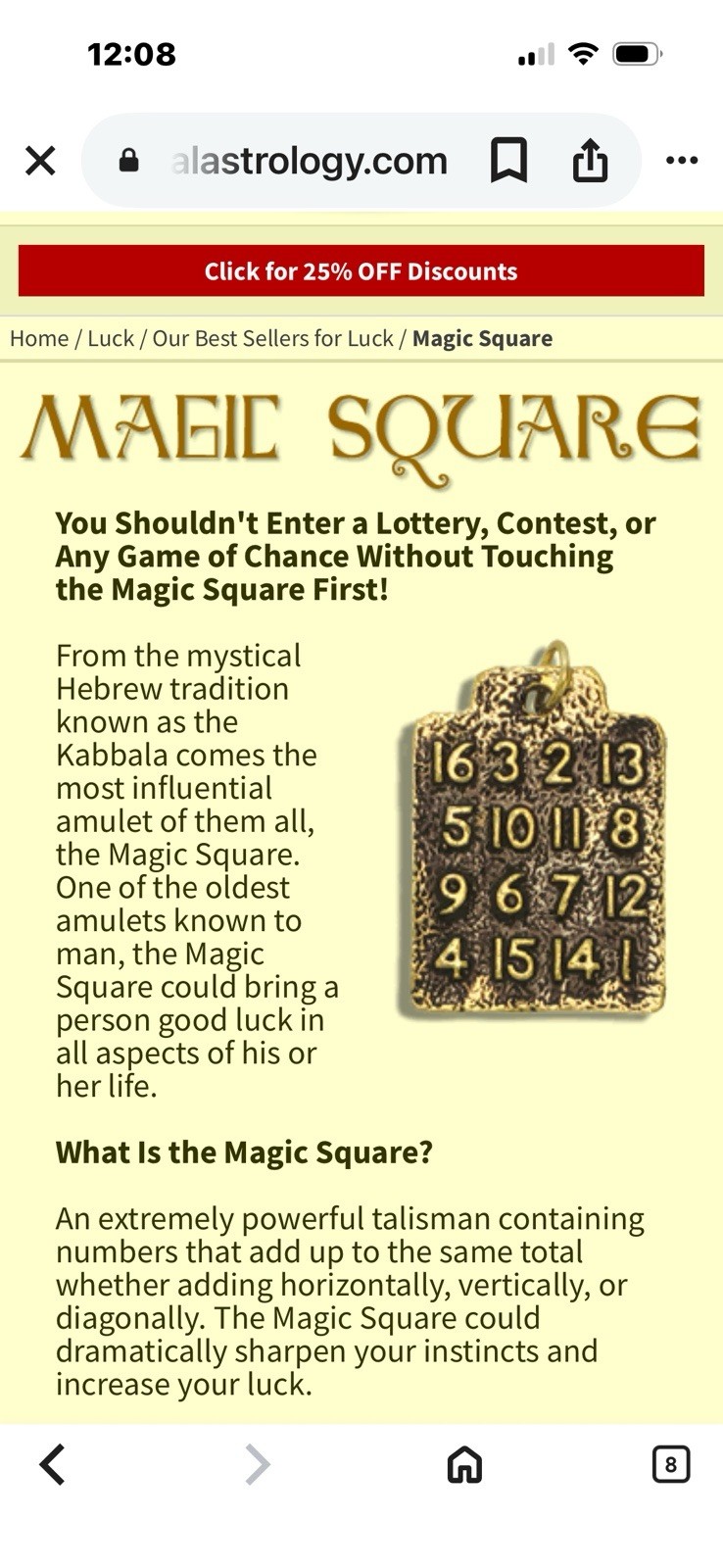 Lucky Number Magic Square Good Luck Necklace Pendant