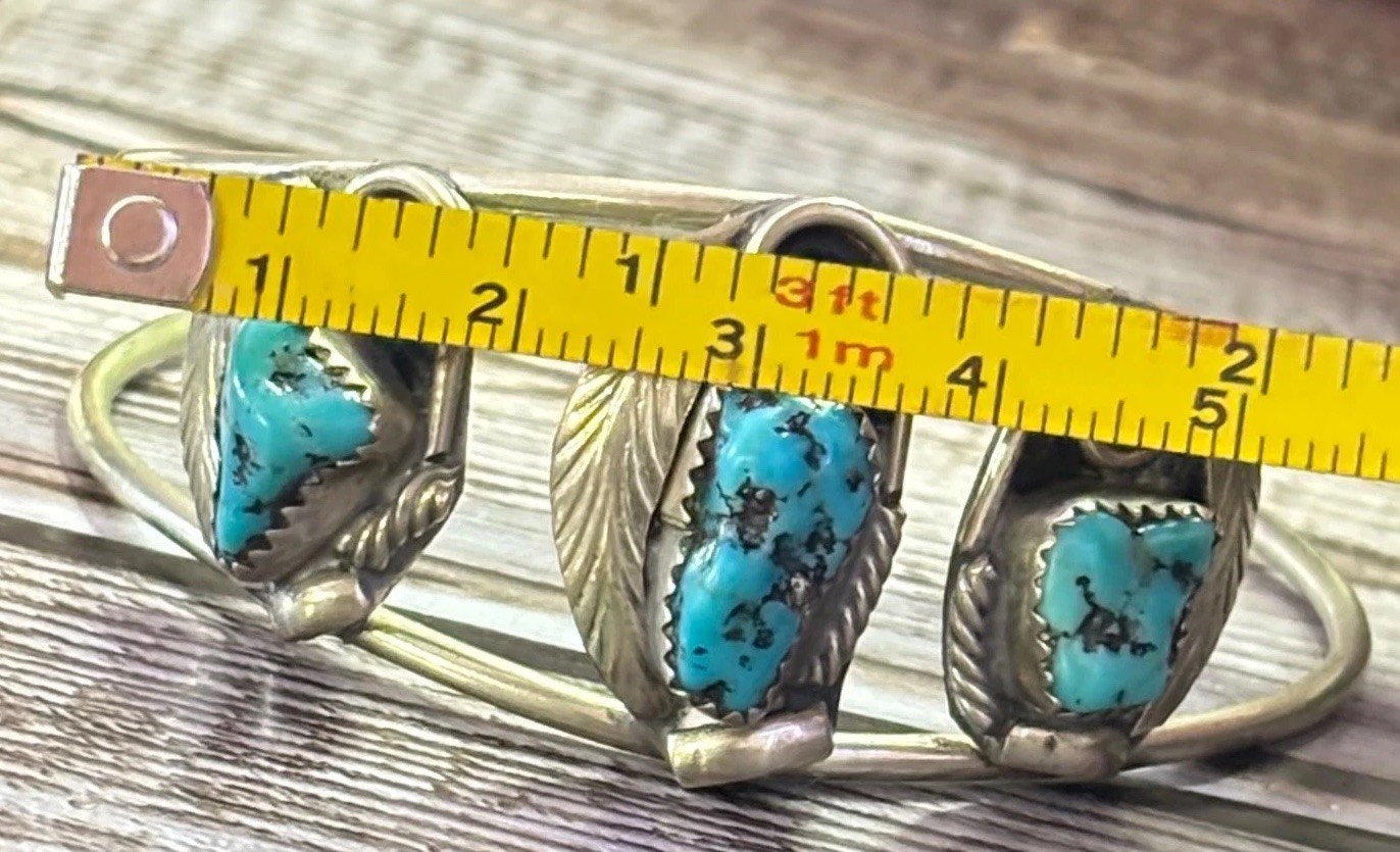 Vintage Native Triple Turquoise sterling Silver Cuff – Pre 1960s