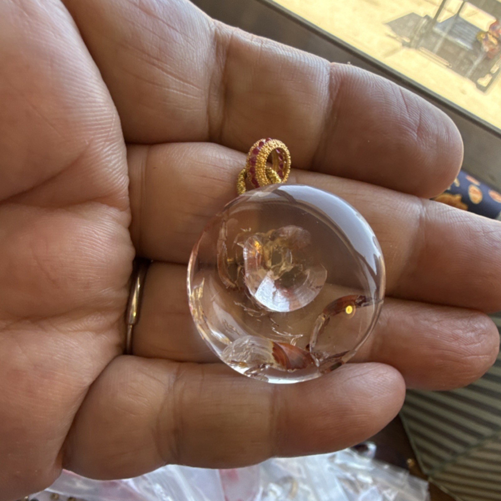 Natural Golden healer quartz pendant with a natural rose figure and 925 bail