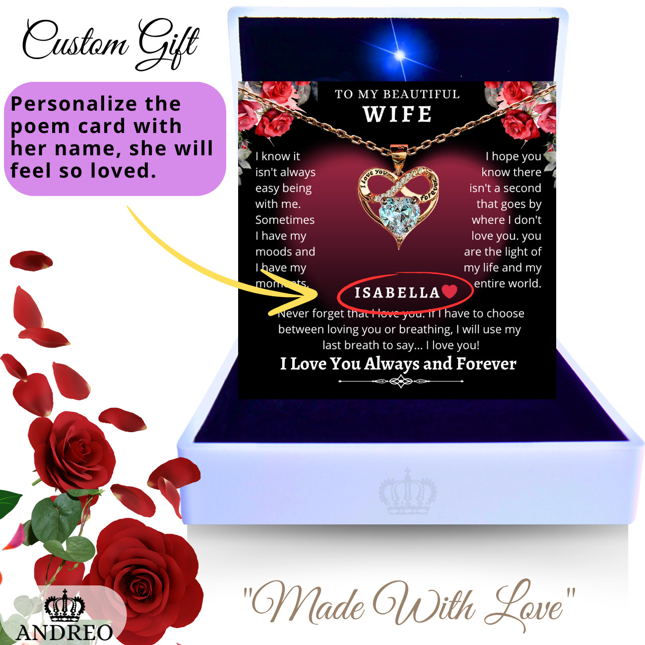 18k Infinity Wife CUSTOM Romantic Necklace Anniversary Birthday Gifs By Husband