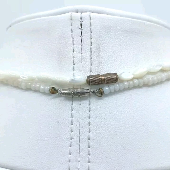 VTG Mother Of Pearl Shell Choker Necklace Set 2 Hand Carved Surfer Beach Unisex