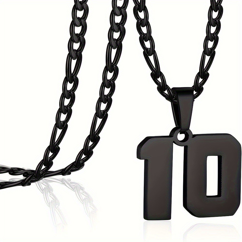 #00-#99 SPORTS BLACK NUMBER Pendant Charm / 24IN STAINLESS CHAIN NECKLACE