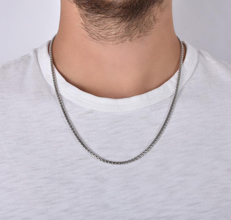 Real 18K White Gold Filled Tarnish/Nickel-Free 22″ 2mm Round Box Chain Necklace