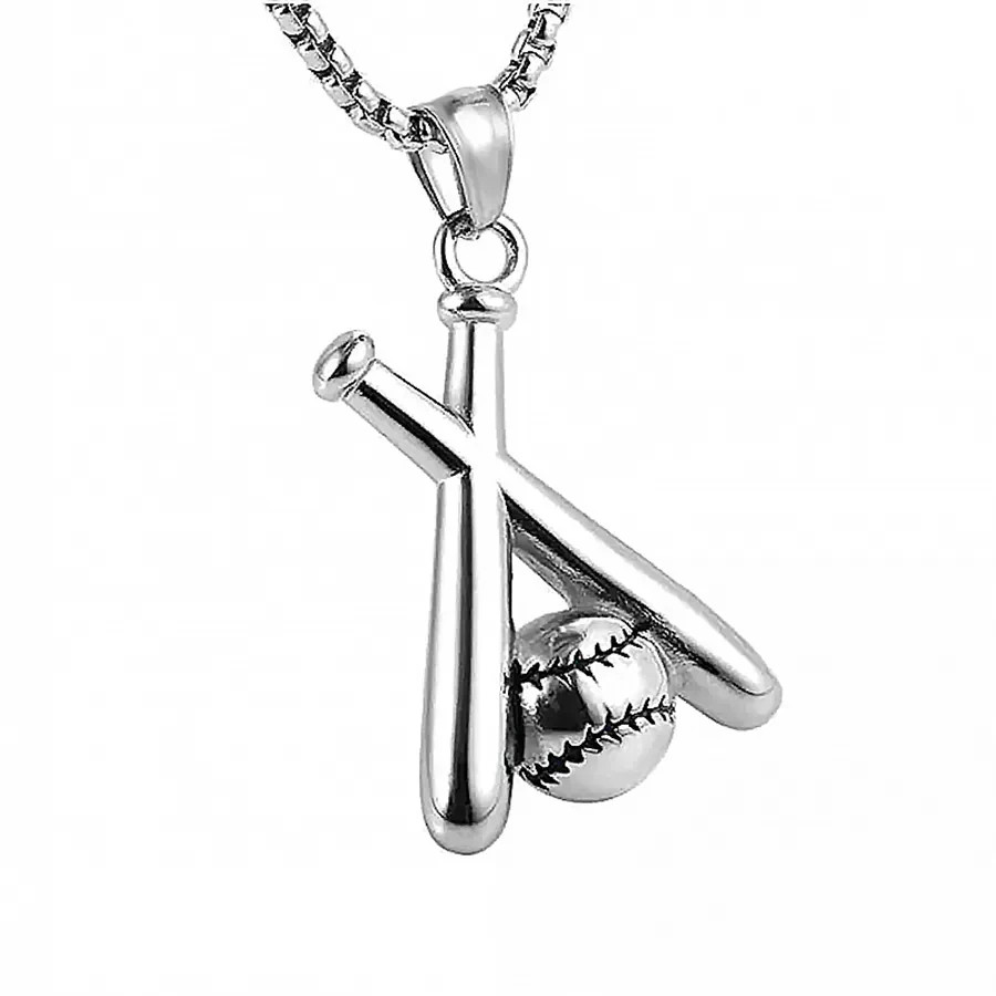Stylish Men’s Stainless Steel Baseball Bat Pendant Necklace Sports Fan Jewelry