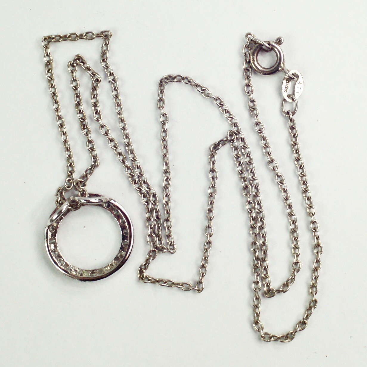 Sterling silver cable chain white/colorless CZ open circle pendant necklace 16”