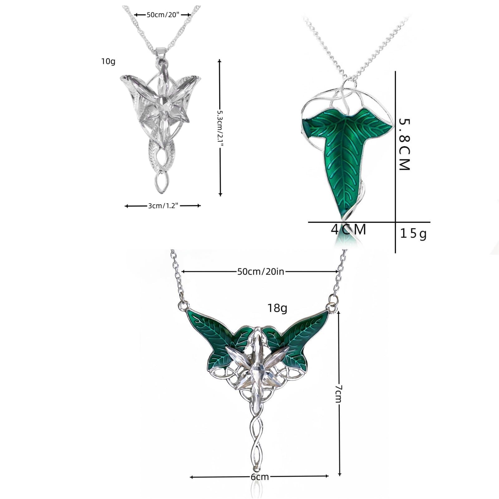 Pack Arwen Evenstar Pendant Necklace Costume Jewelry CZ Elven Leaf Charm