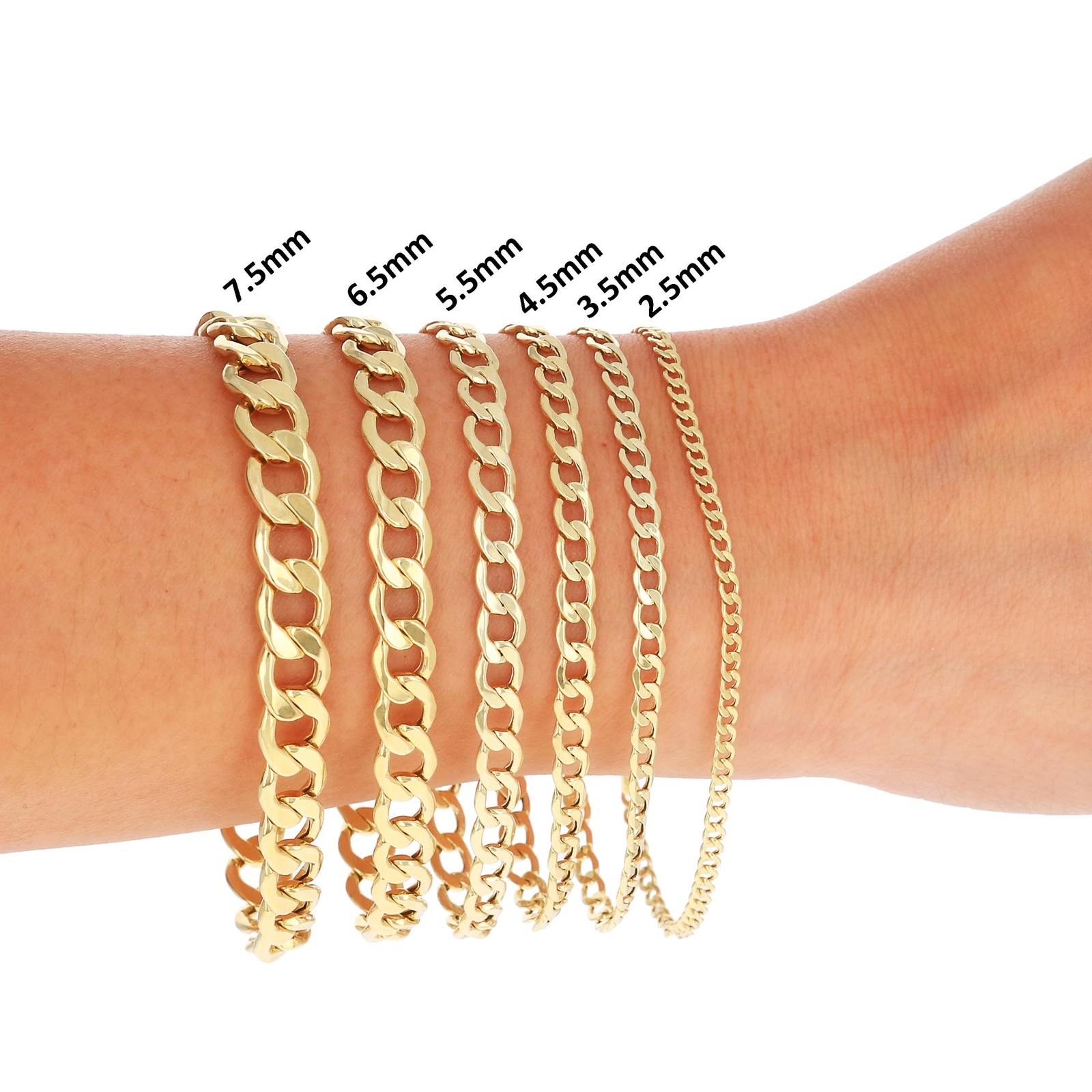 10K Yellow Gold 2.5mm-7.5mm Cuban Curb Link Chain Bracelet Mens Womens 7″ – 9″
