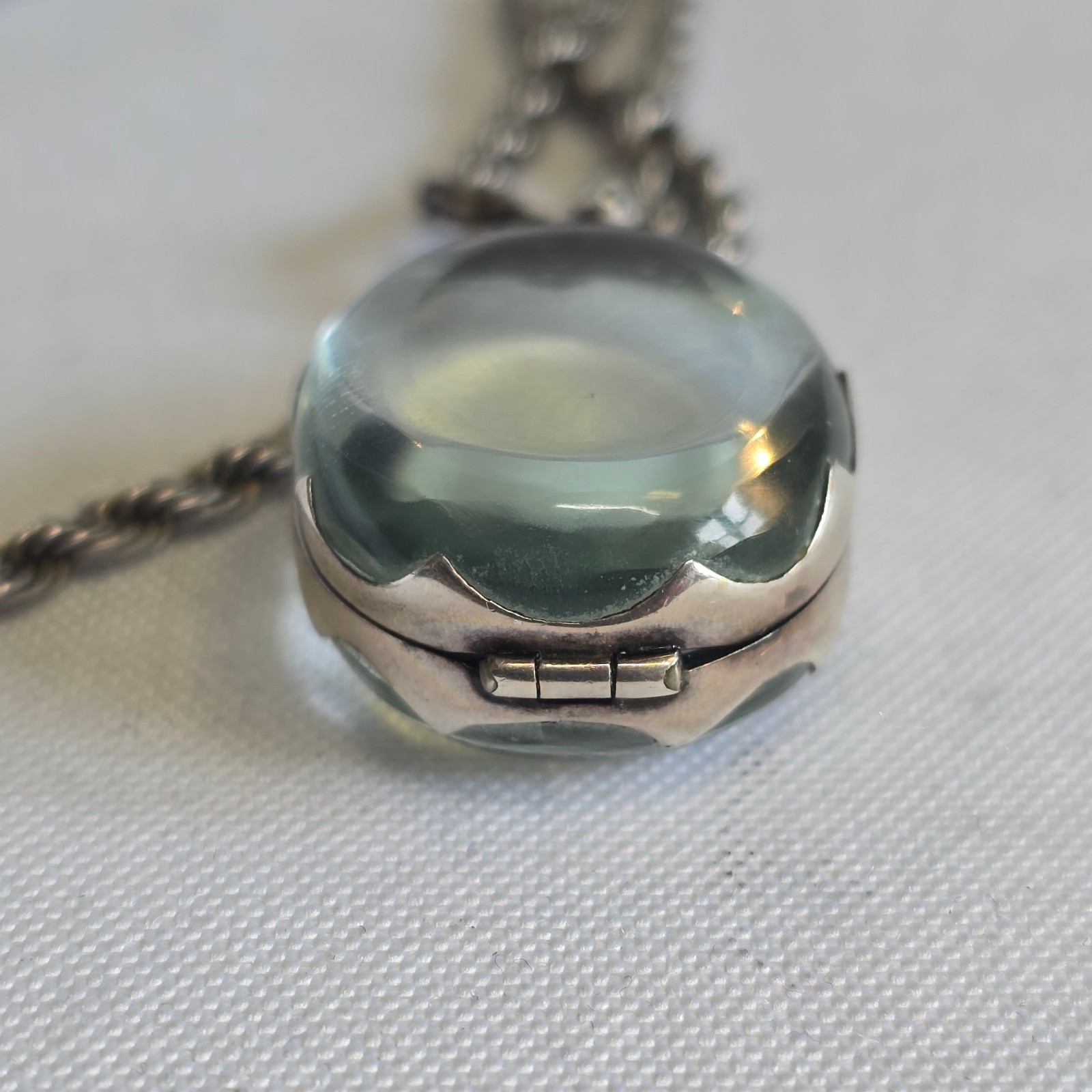 Sterling Silver Glass Locket Necklace 31.14g Fine Jewelry 24″ Rope Chain *READ*